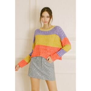 Storia chunky lightly cropped chunky knit sweater color block size Large